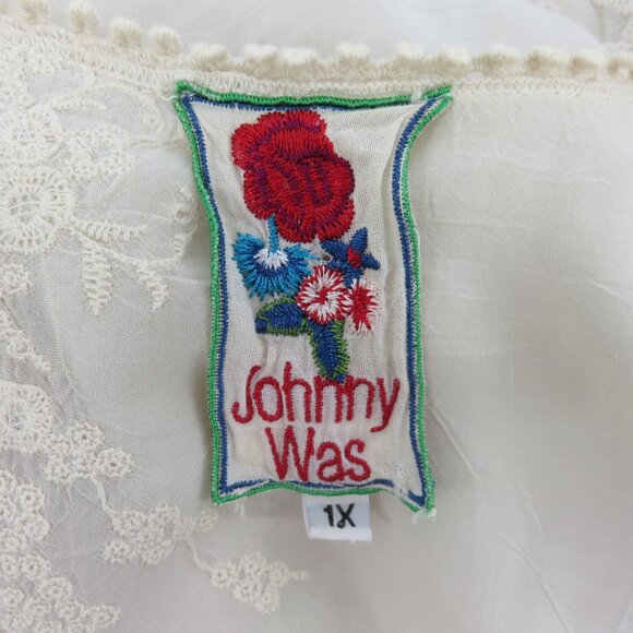 Johnny Was Women Plus Size 1X Ivory Embroidered V Neck Tunic Shirt Top Eyelet - Picture 8 of 11